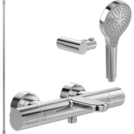 Villeroy & Boch – Mitigeur baignoire thermostatique rond chrome – Laiton haut de gamme – Easy Clean – SmartPressure – CoolTap – Longueur 20,3 cm