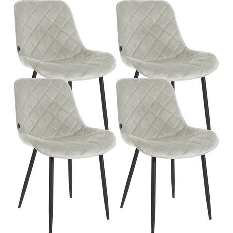 Lot de 4 chaises de salle à manger en tissu velours confortable crème pieds métal noir couture losange CDS10425