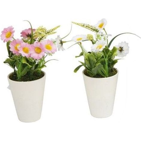 TRADE SHOP - Set 12pz Mini Pianta Fiori Artificiale Con Vaso In Pp Bianco Decorativo ø6,5x21cm 207217 - (1/2)
