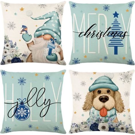 Kissenbezug - Fröhliche Weihnachten - 45x45 cm - 100% Baumwoll-Leinen - Unsichtbarer Verschluss - Wohnaccessoire