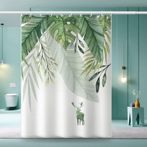 Schimmelresistenter Duschvorhang 180 x 200 cm, maschinenwaschbarer Stoffduschvorhang mit 12 rostfreien Haken, Duschvorhang aus Polyester mit Flamingo-Motiv