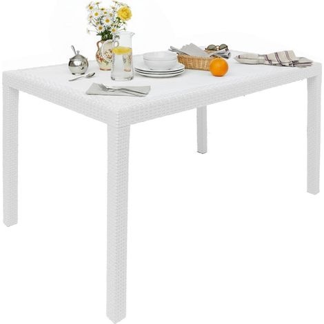 Dmora Gartentisch Portici, Rechteckiger Esstisch, Mehrzweck-Gartentisch in Rattan-Optik, 100 % Made in Italy, Cm 150x90h72, Weiß