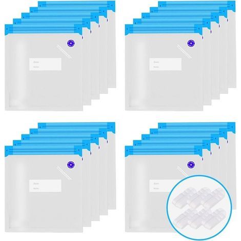 20 PCS Sac Sous-vide Réutilisables Sacs de Conservation Sacs Sous-vide Alimentaires Sac Congelation Sac Stockage pour Fruits Légumes Viande Poissons Pain avec Clip d'étanchéité 30x34cm (1/5)
