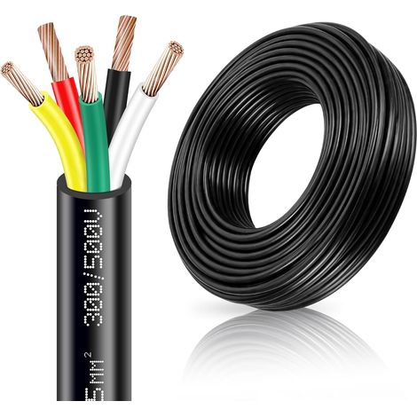 Câble 5 Conducteurs Remorque 5 Fils 5m Cable Electrique, Fil électrique Rond 5 x 0,75 mm² 12 V 24 V Fil de Automobile, Câble de Remorque pour Le câblage des Feux Caravane Camping-Car