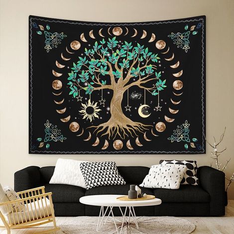 Tapisserie Arbre de Vie 130 x 150 cm, Décoration Naturelle, Couvre-lit, Jeté de Lit pour Maison, Salon, Chambre, Dortoir, Décoration (C) (1/4)