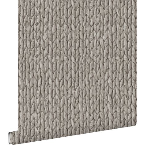 papier peint osier tissé gris chaud grisé - ESTAhome