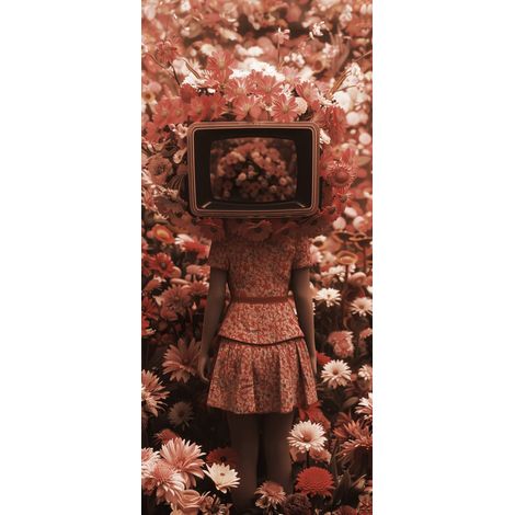 Tableau sur verre synthétique personnage à tête de télévision couronne florale 65x145 cm - Impression sur Verre synthétique - Image HD imprimée sur Verre synthétique - Tableau mural décoratif - Fabri (1/4)