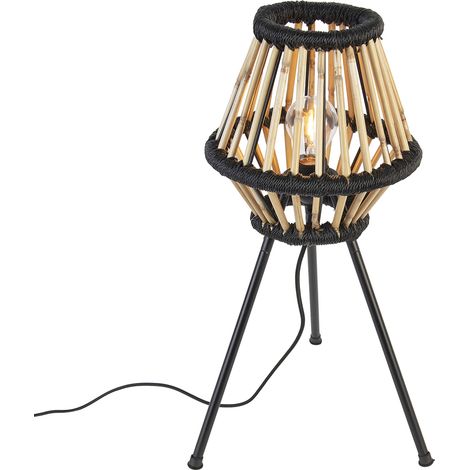 Rustic Tripod Table Lamp Bamboo with Black - Evalin