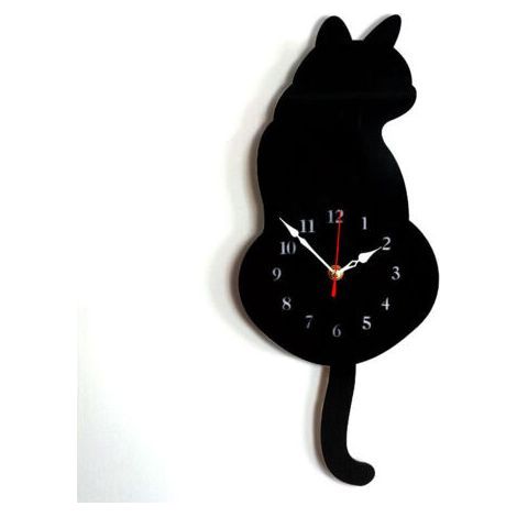 (42 cm x 18 cm) Noir Horloge murale créative en acrylique en forme de chat avec pendule à queue pivotante pour salon, chambre à coucher, cuisine, décoration d'intérieur Batterie non incluse (1/4)