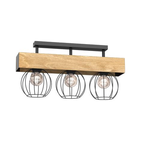 Plafonnier poutre bois Menton 3 cages 3xE27 Luminex