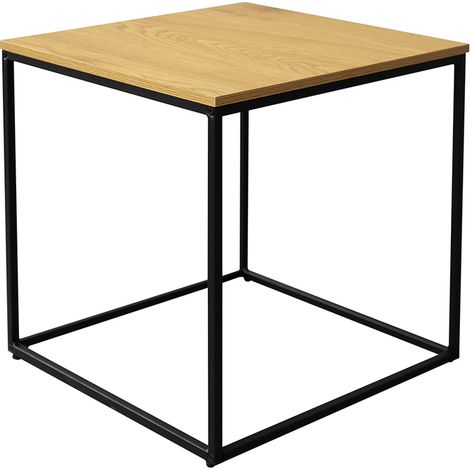 Selsey SEAFORD - Table d’appoint ronde / Bout de canapé - chêne / noir - 45x45 cm - style industriel (1/5)