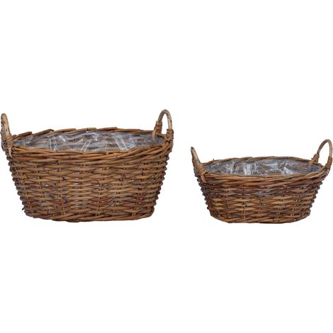 Blumentopfkorb mit Speicher 2 pcs Braun Lacak Rattan vidaXL