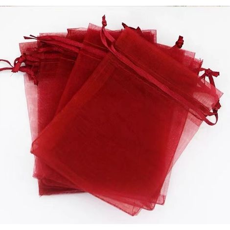 100PCS 10x15cm Red Organza Bags, Organza Gift Bags with Drawstring, Jewelry Bags, Lavender Bags, Ideal for Jewelry, Gifts, Candy, Wedding (1/5)