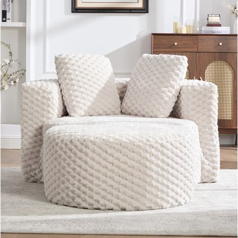 Sessel mit Hocker 129x116x65 Stoff Beige Wohnzimmer OKMYHOME (1/5)