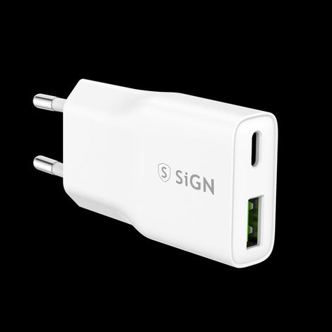 Sign gan ultra slim schnellladegerat usb a usb c pd qc30 3a 20w - wei