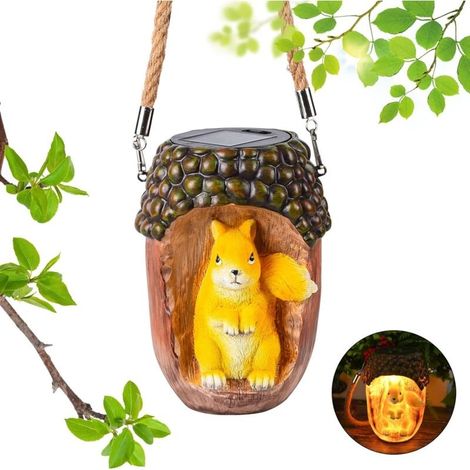 Décoration de Jardin en Forme de Chouette, Lampes Solaires de Jardin à Suspendre pour Extérieur, Jardin Lawn Cadeaux Jardinage, Lampe Solaire Etanche à LED pour Pelouse, Terrasse (Ecureuil) [Classe én (1/5)