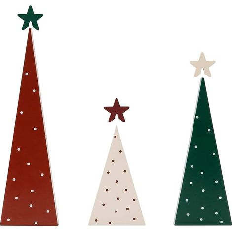 Ornement De Sapin De Noël - Bois Naturel - Double Face - Pour Décoration De Cheminée Table Ou Bureau - Lot De 3 (1/5)