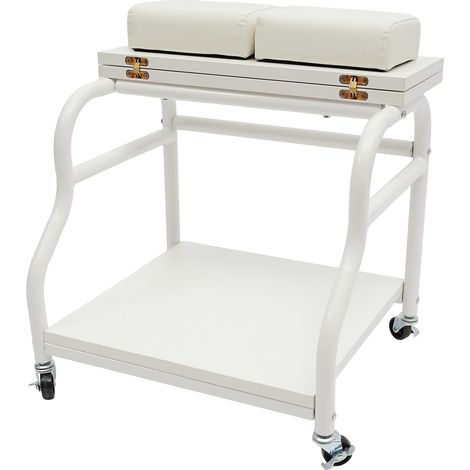 Chariot de bain avec plateau pliable, design à 2 étages, 4 roues universelles avec freins, blanc, pour le bain de pieds, manucure et massage, robuste et durable