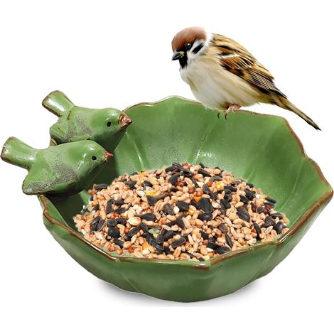 Bain d'oiseaux Céramique: Bol à Oiseaux en Céramique, avec Deux Oiseaux, Résistant, Céladon Bain d'oiseaux Rond en Fonte Balcon, Jardin, Terrasse, Déco Maison De Campagne (Vert) (1/5)