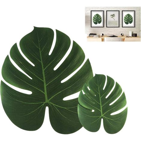 24PCS Feuilles Artificielles de Palmier Souple Feuille Simulation Tropical Plantes Feuilles Vertes Artificielles avec Deux Tailles de Feuilles Combinées pour Luau/Hawaiian/Jungle/Beach (1/5)