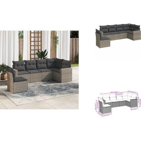Salon de jardin 6 pcs avec coussins gris résine tressée - Salon De Jardin - Meuble Extérieur - Résine Tressée - Salon D'extérieur - Set De Salon (1/3)