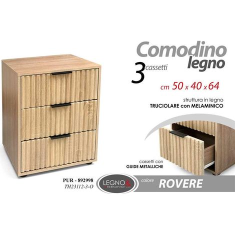Comodino 3 cassetti rovere 50x40x64 cm (1/3)