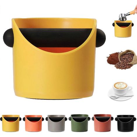 Petite boîte à marc de café avec tige de marc amovible et amortisseur de chocs et base antidérapante, accessoires de barista pour le broyage (Jaune) (1/2)