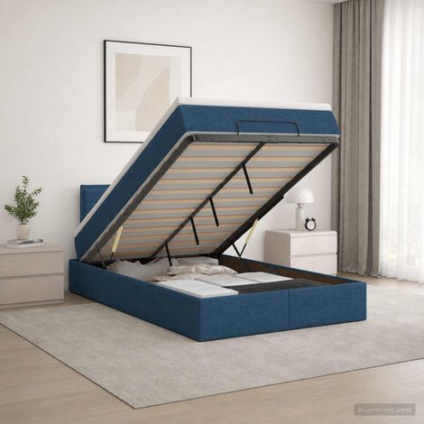 vidaXL Cama otomana con colchón con cabecera Azul 120 x 190 cm Tela (1/5)