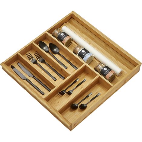 ORGA-BOX 1 BAMBUS Besteckeinsatz für Schubkästen mit 500 mm Tiefe 6 Fächer, für Blum Tandembox / Antaro Schublade 60cm Schrankbreite