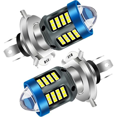 Lot de 2 ampoules LED H4 1200 lm avec lentille, blanc ultra-brillant 6000 K, puce 3030, angle de faisceau de 360° pour feux de croisement et de route, 12-80 V