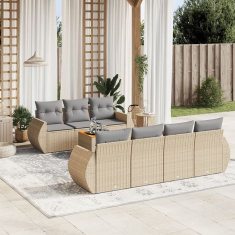 vidaXL Salon de jardin avec coussins 8 pcs beige résine tressée (1/3)