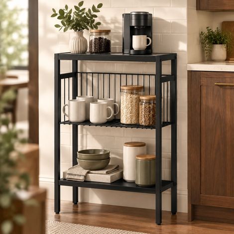 Tavolino da salotto 43 x 18 x 62,5 cm nero con 3 ripiani e struttura in acciaio (1/5)