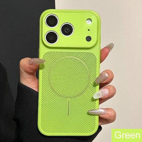 (iPhone 16 Pro vert) Coque de protection ultra-mince pour la dissipation de la chaleur, avec design en maille et renfort antichoc. (1/5)