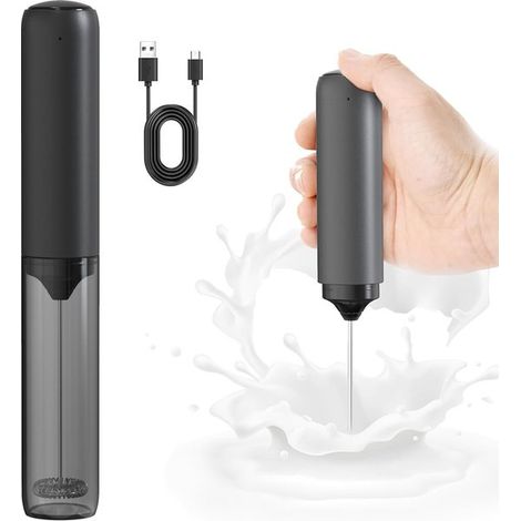 Espumador de leche eléctrico,Espumador de leche manual,Funciona con pilas,Recargable por USB,Portátil para acampar,Negro,té negro (1/5)
