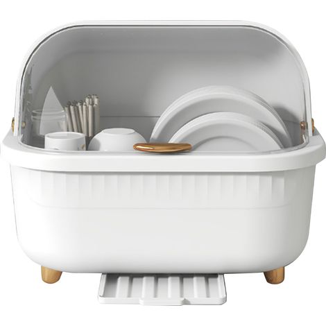 Boîte égouttoir à vaisselle multifonctionnelle et peu encombrante avec couvercle, accessoire de cuisine blanc M (1/5)