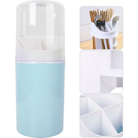 Porte-baguettes mural avec couvercle, tube d'égouttage pour baguettes, porte-cuillères de cuisine (bleu) (1/5)