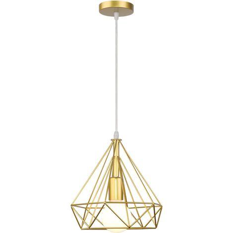 Suspension Luminaire Rétro - 1 Pièce - Métal Fer - Design Cage Diamant - Salon Cuisine Chambre - Doré 25cm (1/5)