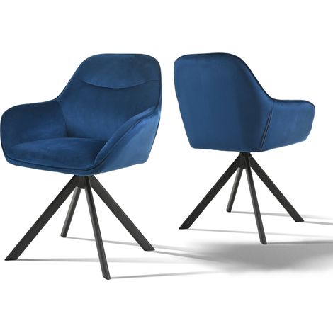 Goeurvant Sedia girevole a 360° con seduta morbida, schienale curvo elegante e braccioli ergonomici, comfort elegante per ogni stanza - Set di 2 - Blu