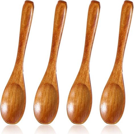 4 cucchiaini di legno, mini cucchiaini fatti a mano per sale, miele, tè, utensili in bambù, piccoli mestoli di legno per pentole, cucchiaio piccolo, 18,5 × (1/5)