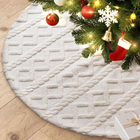 Falda para árbol de Navidad color beige de 77 cm, elegante alfombra neutra para decoración invernal. (1/4)