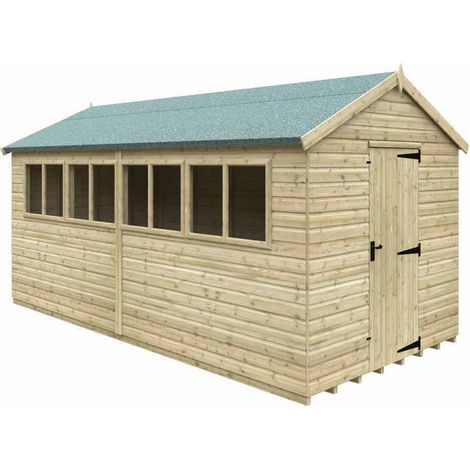 16 x 8 Feet Apex Premier 16mm Shed - Solid Wood/Softwood/Pine - L475 x W235 x H256.3 cm - Green