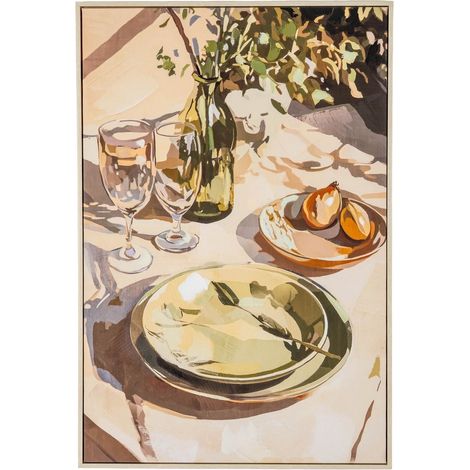 Alfresco Morning Hand-Painted Canvas Wall Art in Wooden Frame - L3 x W62 x H92 cm - Multi-Coloured