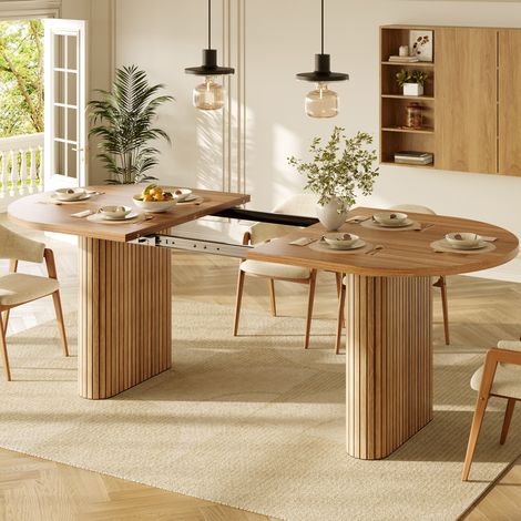 Table à manger extensible 120/160x80x75.5 cm marron en MDF et métal avec bords arrondis (1/5)