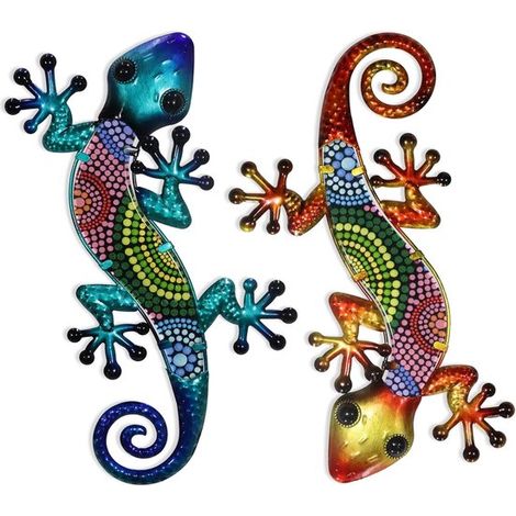 Décoration murale gecko en métal, 8 cm, colorée (1/5)