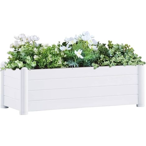 Jardinière de jardin - Balconnière à fleurs Lit surélevé de jardin PP Blanc 100x43x35 cm BV662399 - BonneVie (1/5)