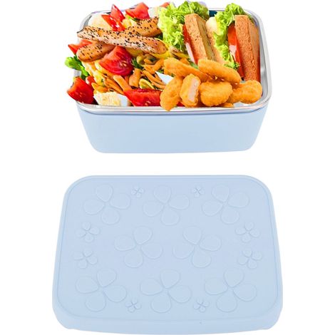 Boîte à lunch étanche en acier inoxydable 304 avec couvercle, rectangulaire et portable, bleu brumeux (1/5)