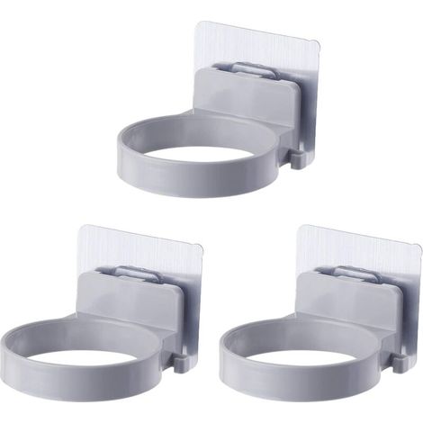 Supporto per asciugacapelli da parete, 3 pezzi, staffa di montaggio per supporto asciugacapelli, mensola per asciugacapelli con ventosa autoadesiva, per camera da letto, bagno, parrucchiere (grigio)