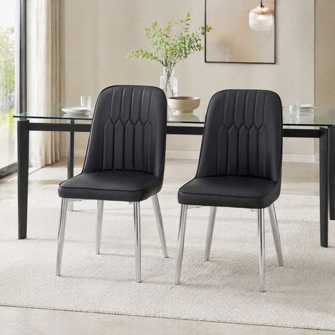 Sedie da pranzo set da 2 in PU nero con gambe in metallo argento DESVIAE (1/5)