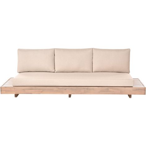 Garden Sofa Beige Certified Acacia Outdoor 3 Seater with Cushions Modern Mediterranean Design MARETTIMO (1/5)