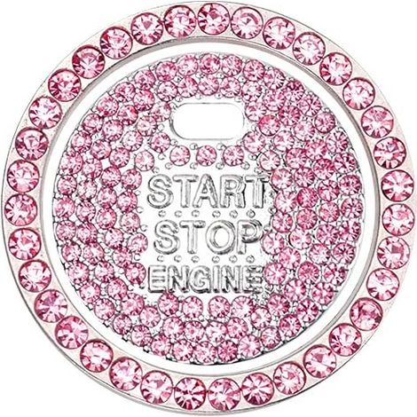 Pegatina de arranque y parada del motor con cristales rosas y brillantes diamantes de imitación. (1/4)